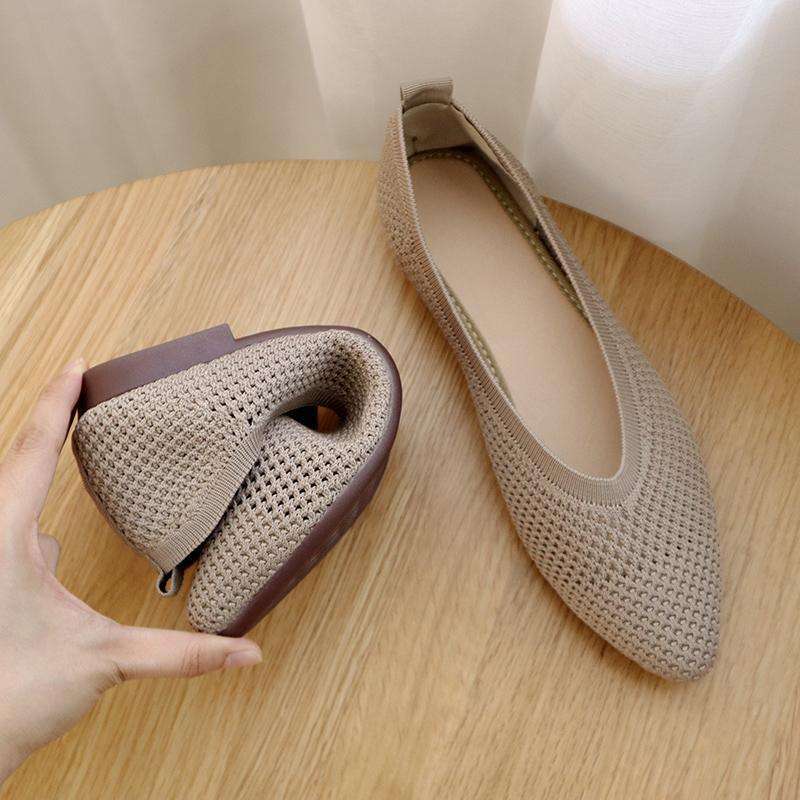 Flat-soled Single Shoes Women's 2025 Spring and Summer Pointed-tip Knitted Hollowed-out Breathable Doudou Shoes Soft-soled One-pedal Flying-woven Ma