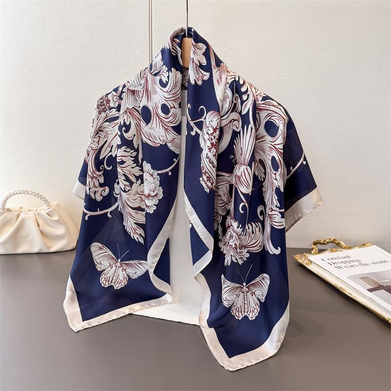 Spring And Autumn Simulation Silk High-End Printed Large Square Scarf Silk Scarf Shawl Headscarf Beach Scarf Neck Protection Scarf Decorative Scarf