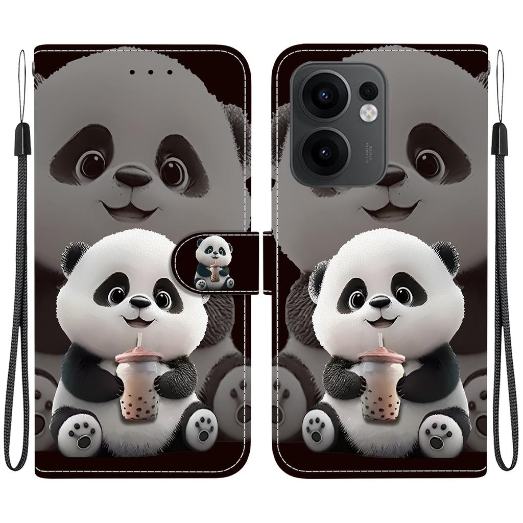 Handmade PU Leather Flip Case for Oppo Reno13 F/Reno13 F 4G Anti-Slip Shockproof Cover with Wrist Strap & Heart/Rose Cat Designs