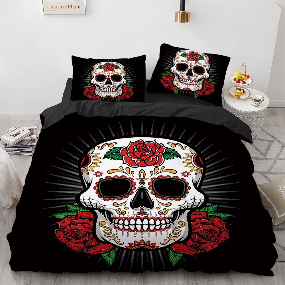

Comforter Spider Web Bedding Halloween Theme Rose Skull Print Comforter Boys Girls Microfiber Set Comforter (quilt)-EU Single(135*200cm)3pcs