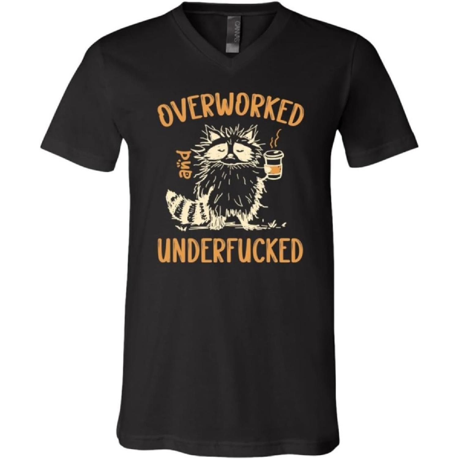 Overworked and Underfucked Funny Raccoon Coffee Work T-Shirt - V-Neck Shirt XXXXXL разноцветный
