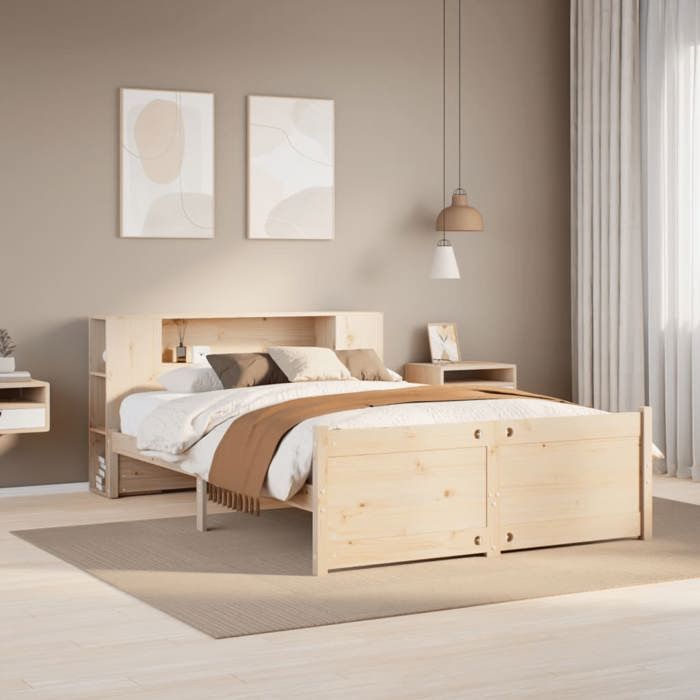 VidaXL Lit bibliothèque sans matelas 135x190 cm bois de pin massif, lit, meuble de chambre à coucher, lit avec rangement, 3322431