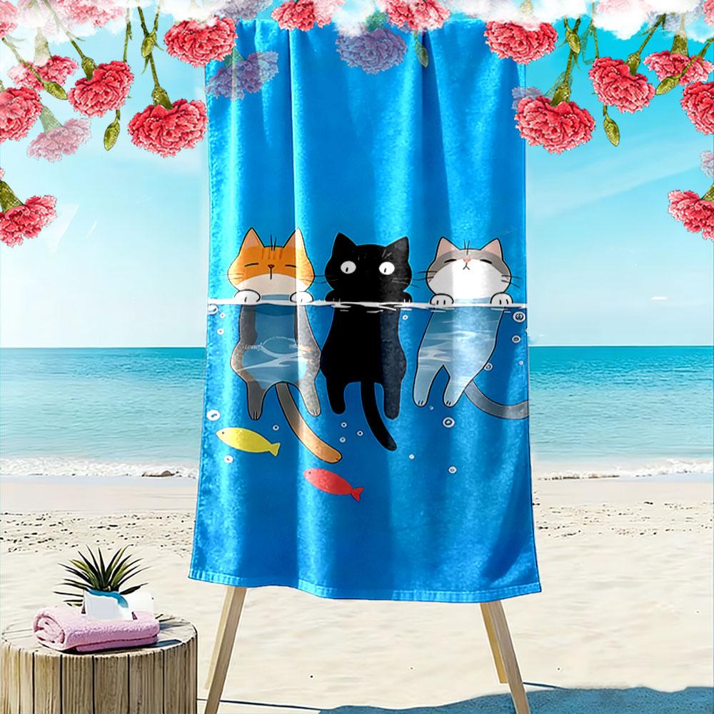 Swimming Cats Cartoon Towel Beach Towel Quick-drying for Travel Outdoor Sports Jogging Beach and Swimming