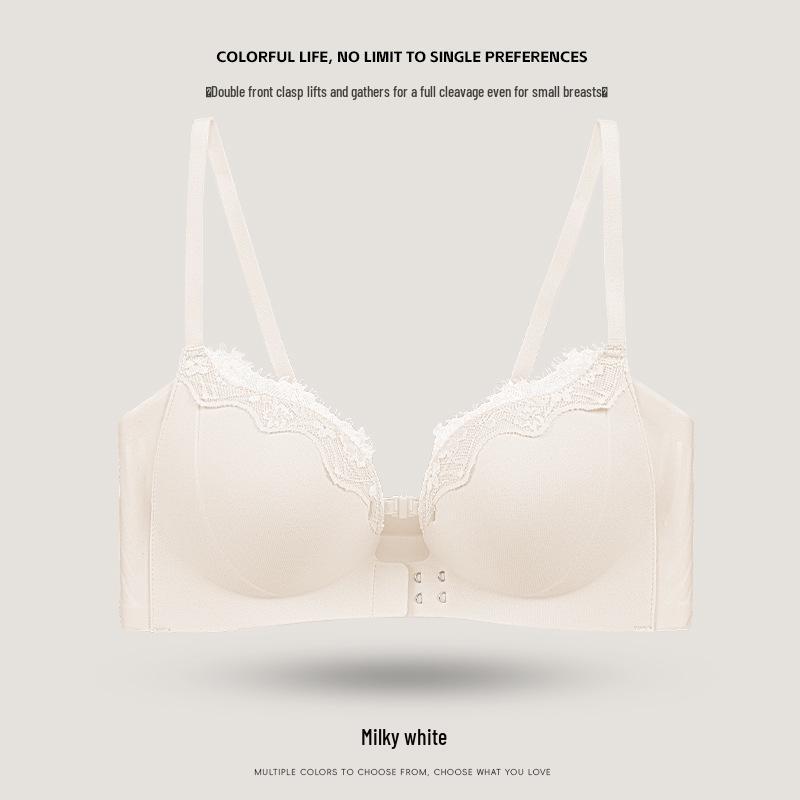 

Front-Buckle Lace Bra for Small Busts - Wire-Free, Side-Support, Thickened Cup 38/85AB