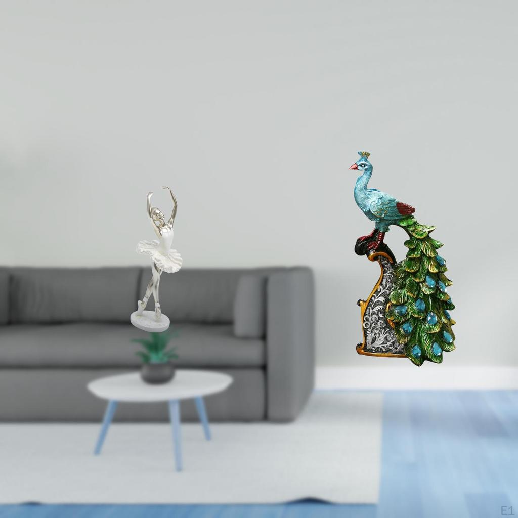 Graceful Dancing Girl And Peacock Figurine Modern Art Sculpture Elegant Animal Collection for