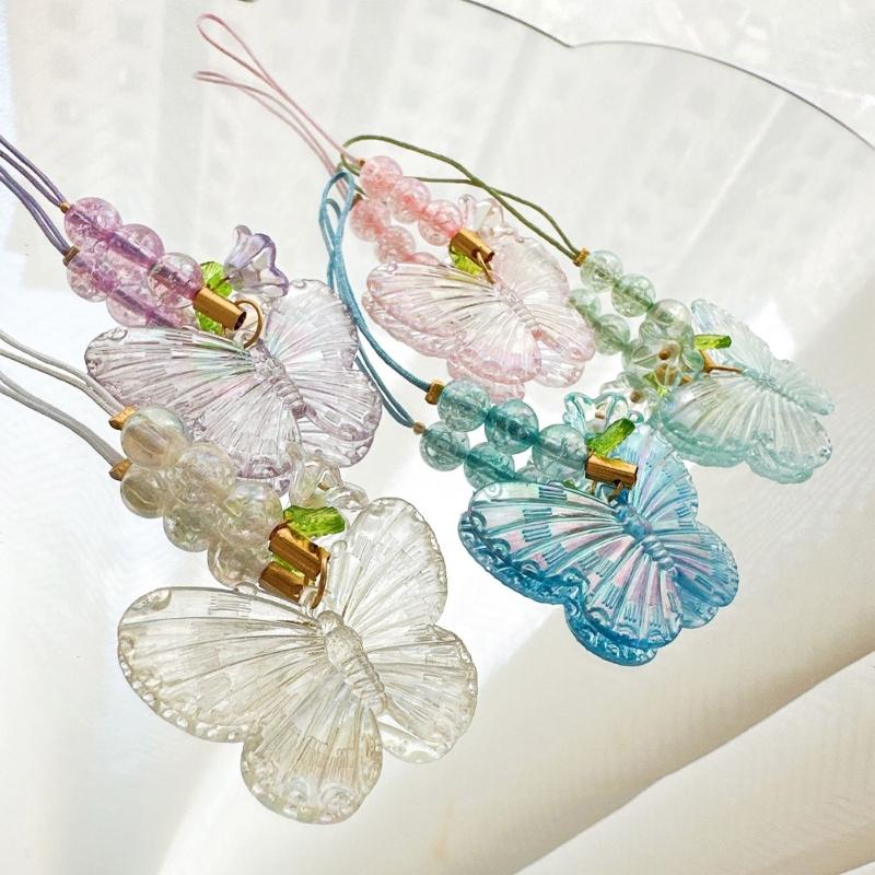 Flower Butterfly Pendant Phone Strap Portable Y2K Hanging Lanyard for Girls