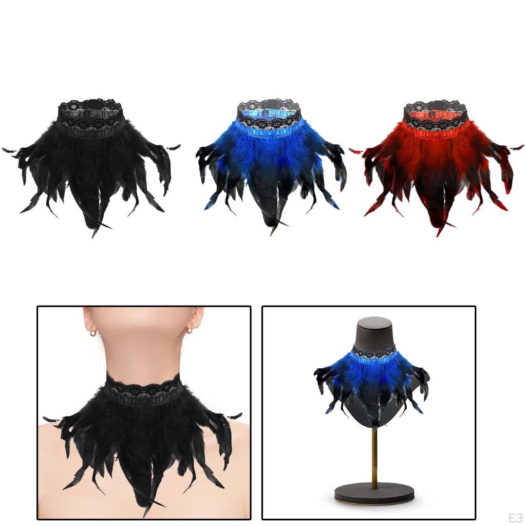 Black Faux Feather Shoulder Wrap Cape Necklace Halloween Party Choker Shrug for Stage Performance