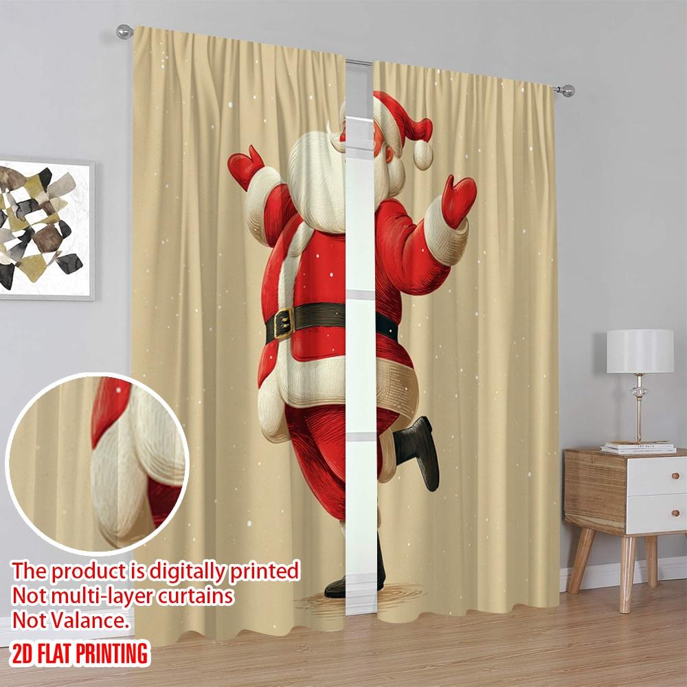 2pcs,2D Plane Printing Window Curtain Cute Santa Claus1 Versatile 100% Polyester (without Rod) Home Decor for Living Room &