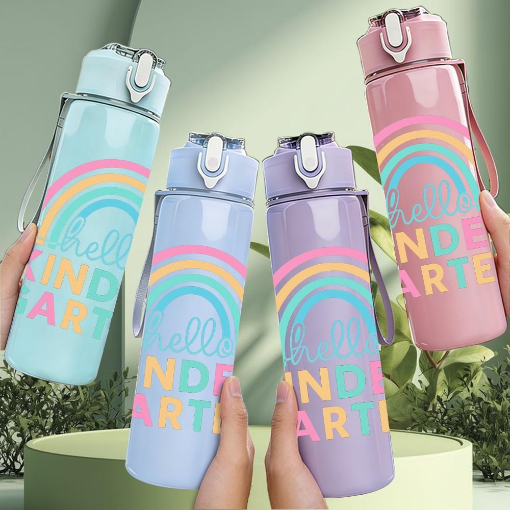 1PC Little Kinder Garden Rainbow 750ml Color Plastic Sports Water Bottle Leakproof Flip Straw Lid Suitable for Sports Office Home Use