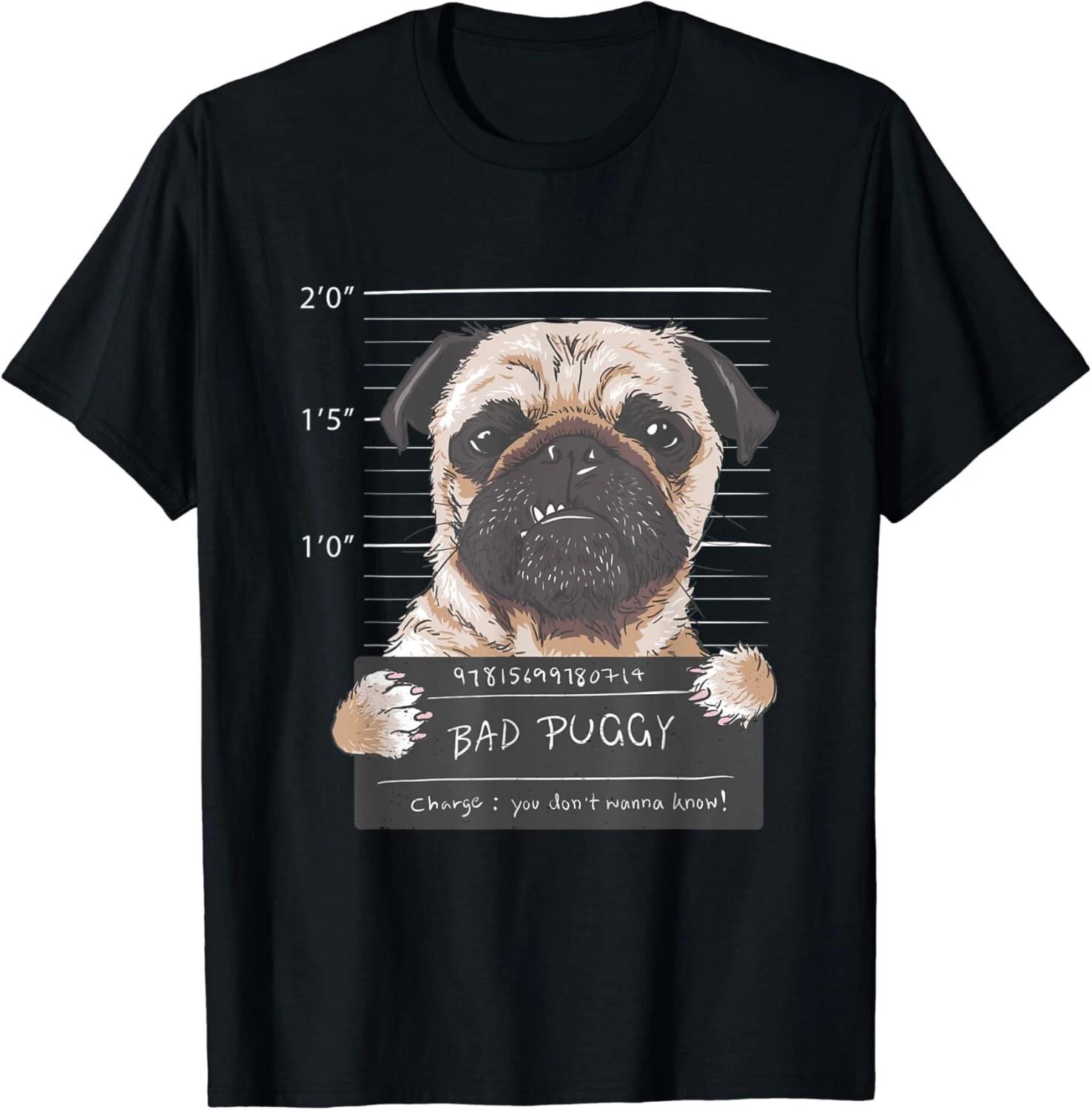 

Cute Pug Mugshot Bad Puggy Puppy Humor Funny Dog Gift Unisex T-Shirt 2XL