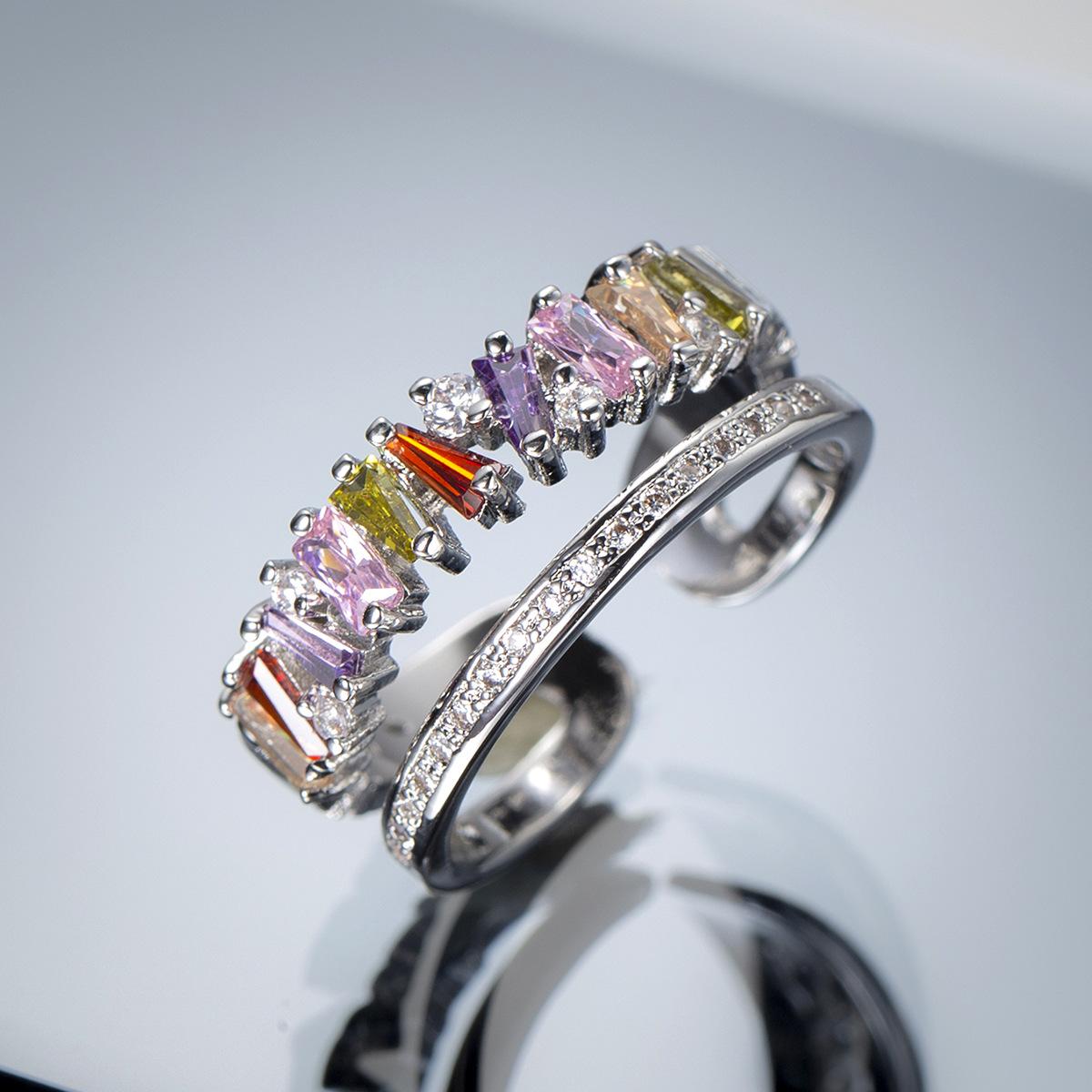 

SODROV Ювелирные изделия с радугой, цветные кольца с кристаллами и цирконием для женщин, обручальное, свадебное, открытое кольцо One size