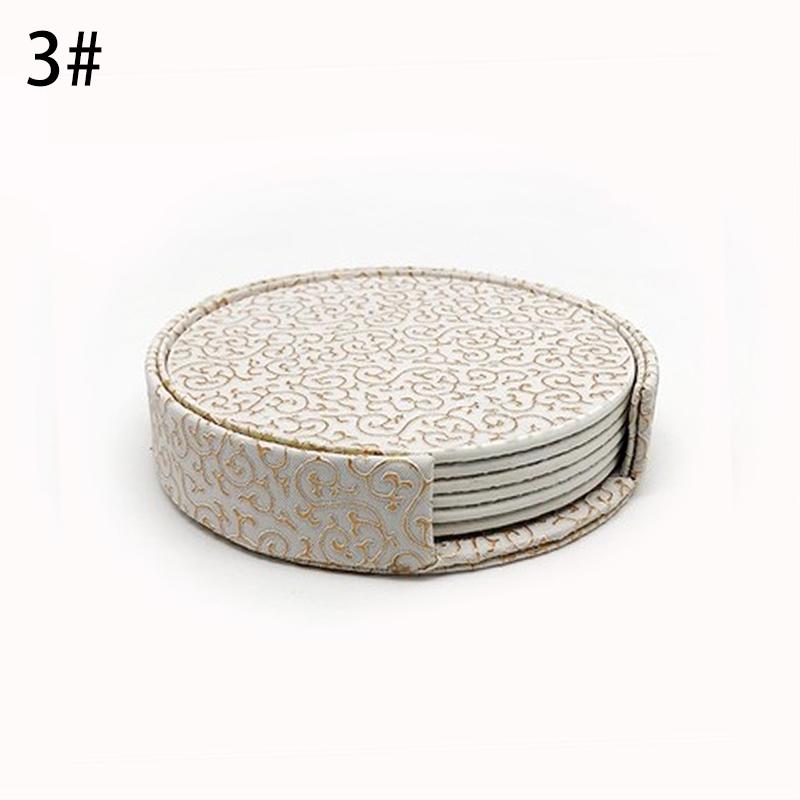 

7PCS/Set Creative Coaster PU Cup Mat Водонепроникні круглі аксесуари Термостійкість Суцільний колір