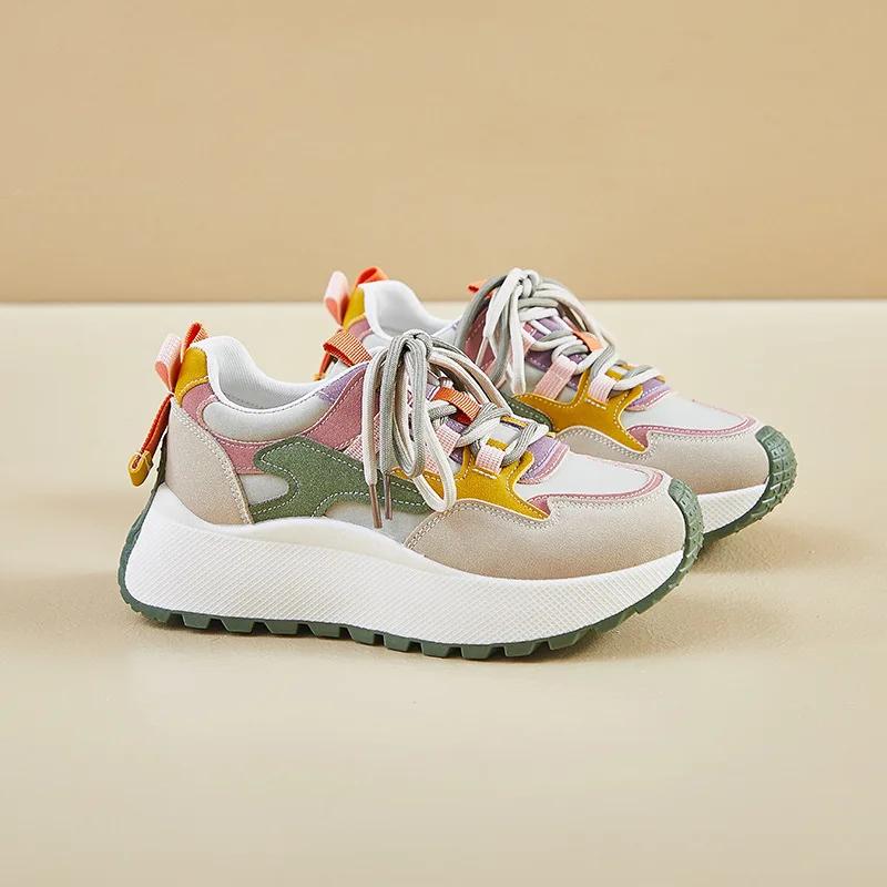 New Women's Shoes  Spring Fashion Comfortable Vulcanized Sport Shoes Lace-up Platform Sneakers Non Slip Women‘s Casual Shoes