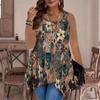 Modische Lässige Sport-Doppelring-Weste für Damen, Große Tank-Weste mit Vintage-Musterdruck, Unregelmäßiger Saum, Elegant und Schlicht