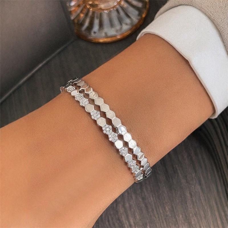 New Geometry Copper Zirconia Bracelet for Women Golden Open Chunky Cuff Bangle Bracelet Femme Vintage Wedding Jewelry GiftS