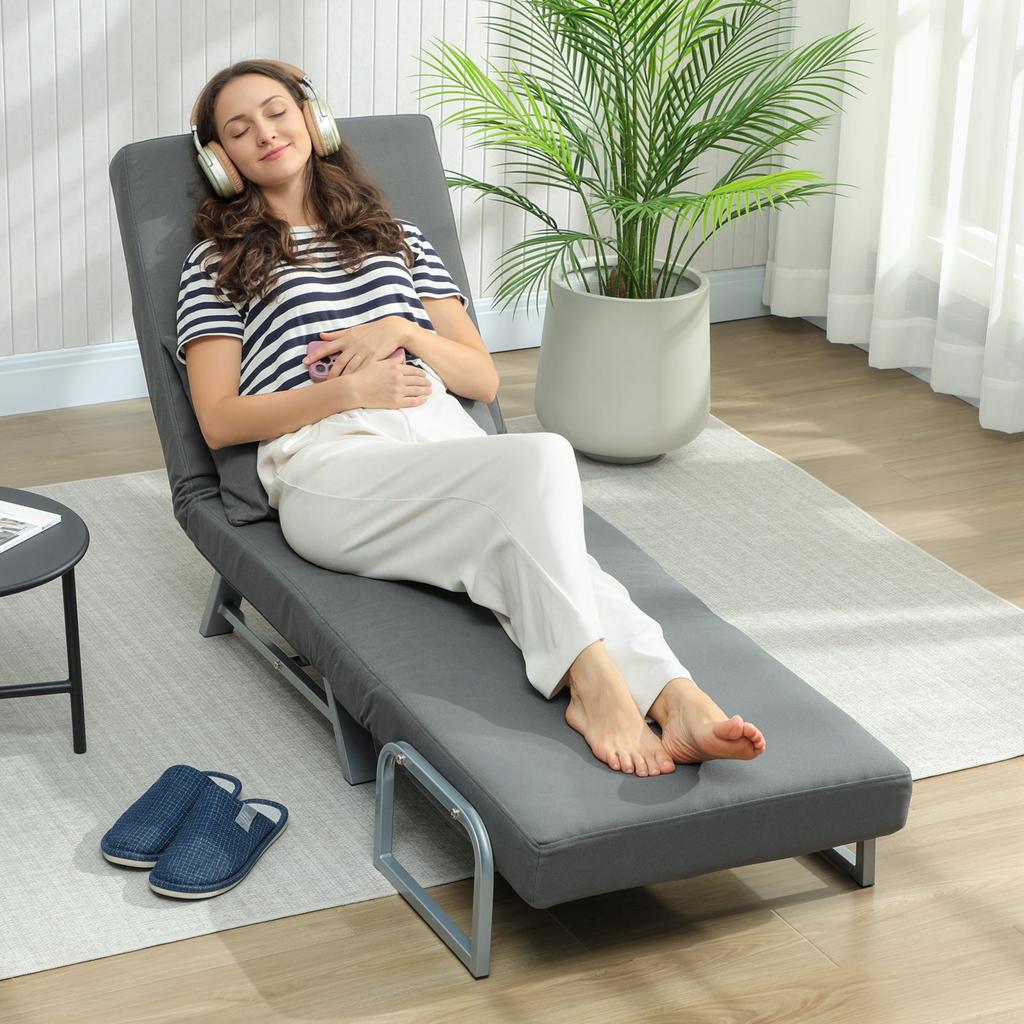 Single Bed Armchair 3 in 1 Folding Sofa Bed with Adjustable Backrest and Cushion for Living Room Bedroom 73x78x81 cm Grey