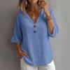 Women Tops Loose Fit V Neck 3/4 Sleeves Pullover Tops Button Decor Pure Color Summer Casual T-shirt Daily Wear
