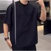 Men's Casual White Crew Neck Side Zipper Loose Fit Short Sleeve