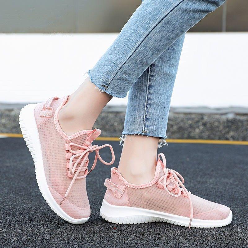 Summer net shoes women's new women's shoes breathable and lightweight mesh sports shoes round head lace-up casual shoes tide