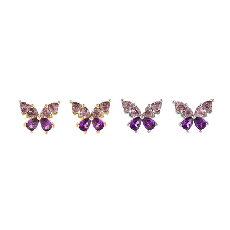 9925 Sterling Silver Exquisite Purple Zircon Butterfly Earrings for Women French Romantic Wedding Accessories Gift