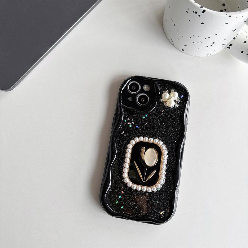 

Pearl Tulip Flower Phone Case for IPhone17 Pro Sparkling Pink Star for Apple 16 Silicone Full Pack 14 For iPhone 7/8/SE 2020