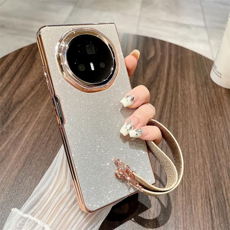 

Чехол для Honor Magic V3 5G Блестящий Блестящий Жесткий ПК Чехол для телефона с ремешком на запястье Gradient Gold