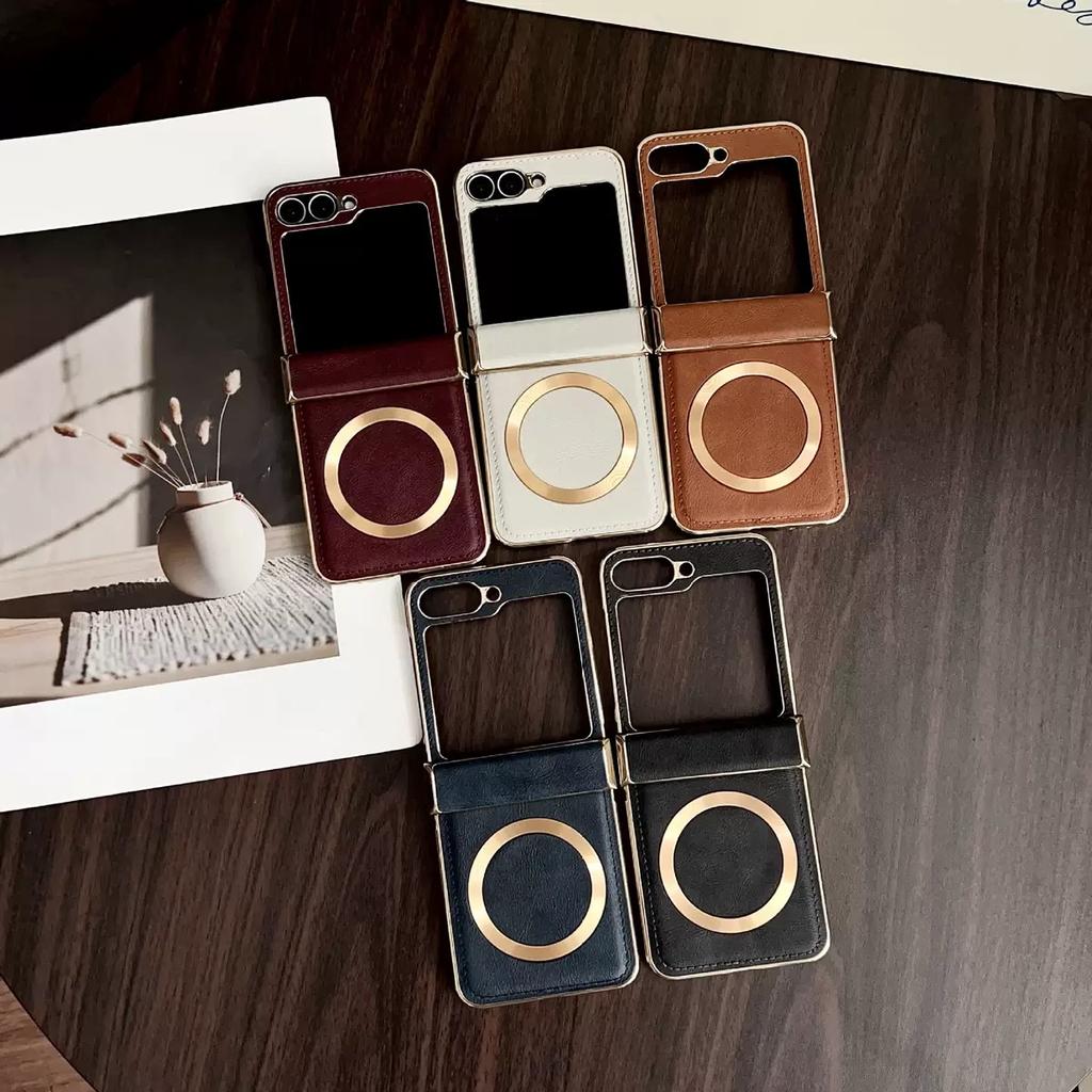 New Electroplated Vintage Magnetic PU Leather Anti-shock Folding Phone Case for Samsung Galaxy Z Flip 7 6 5 4