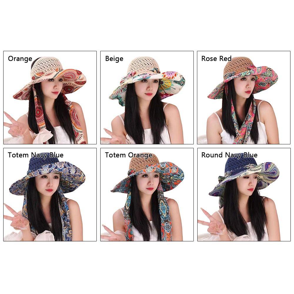 Breathable Beach Straw Hat Large Eaves Exquisite Flower Wide Brim Hat Foldable Uv Protection Handmade Hat Fashion Sunscreen