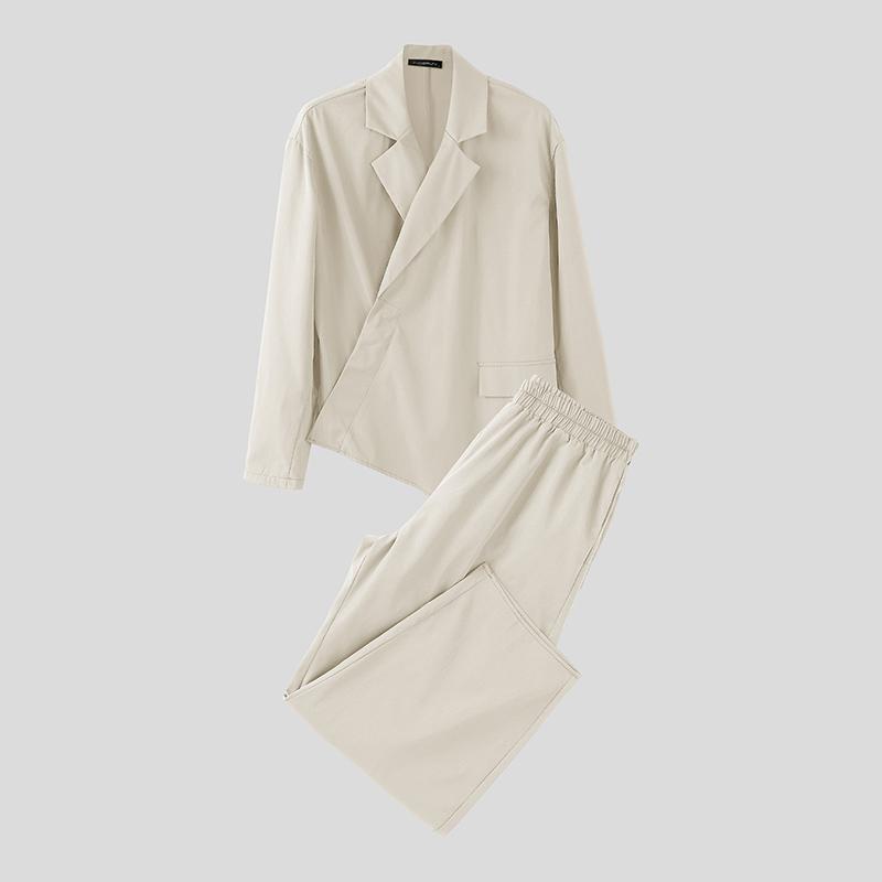 INCERUN Two Pieces Outfits Men Long Sleeve Side Cross Shirt and Long Harem Pants Sets