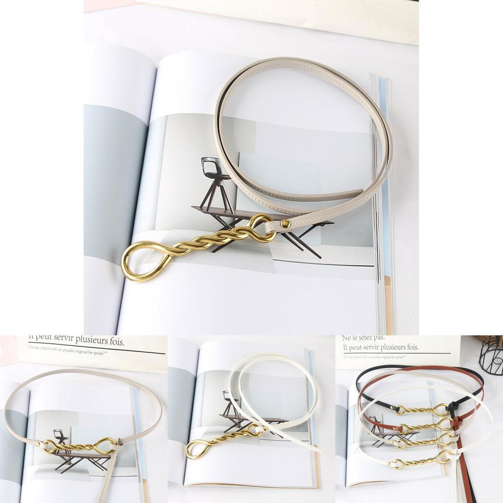 Fashion Gold Twisted Shape Knot Decoration Women Thin Belt For Casual Dress And Suit Waist Accessory