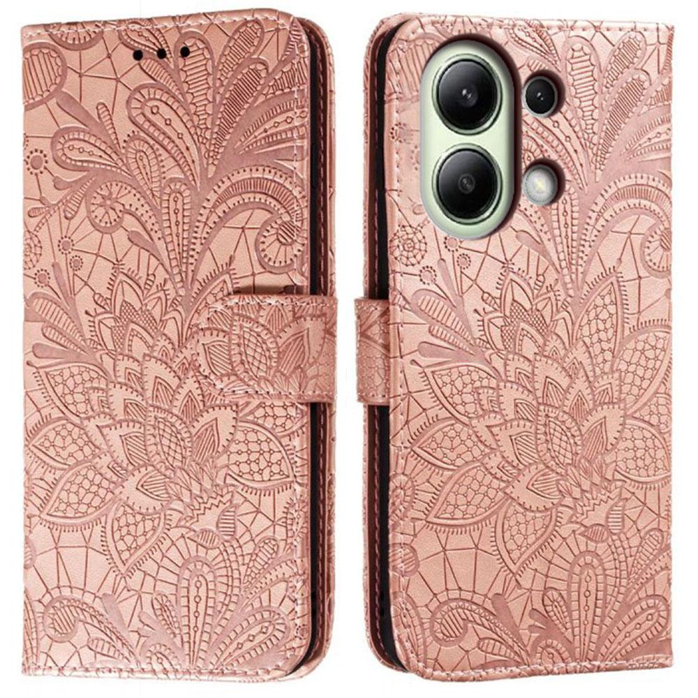 For Xiaomi Redmi Note 13 4G Case Lace Flowers PU Leather Flip Wallet Phone Cover