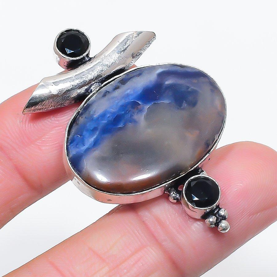 Natural Sodalite, Spinel Gemstone 925 Sterling Silver Jewelry Pendant 1.89" p3D56