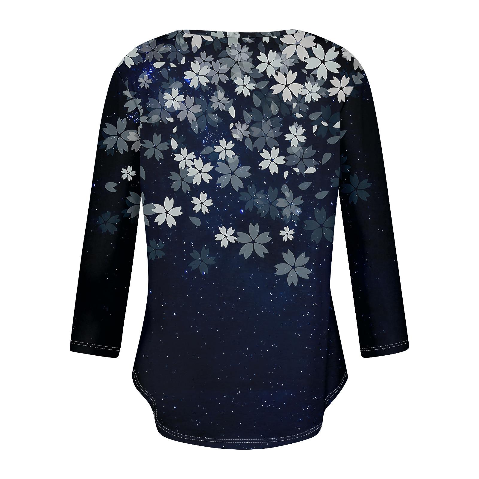 Женские повседневные футболки с рукавом 3/4 для выходных с V-образным вырезом и принтом — фото 5