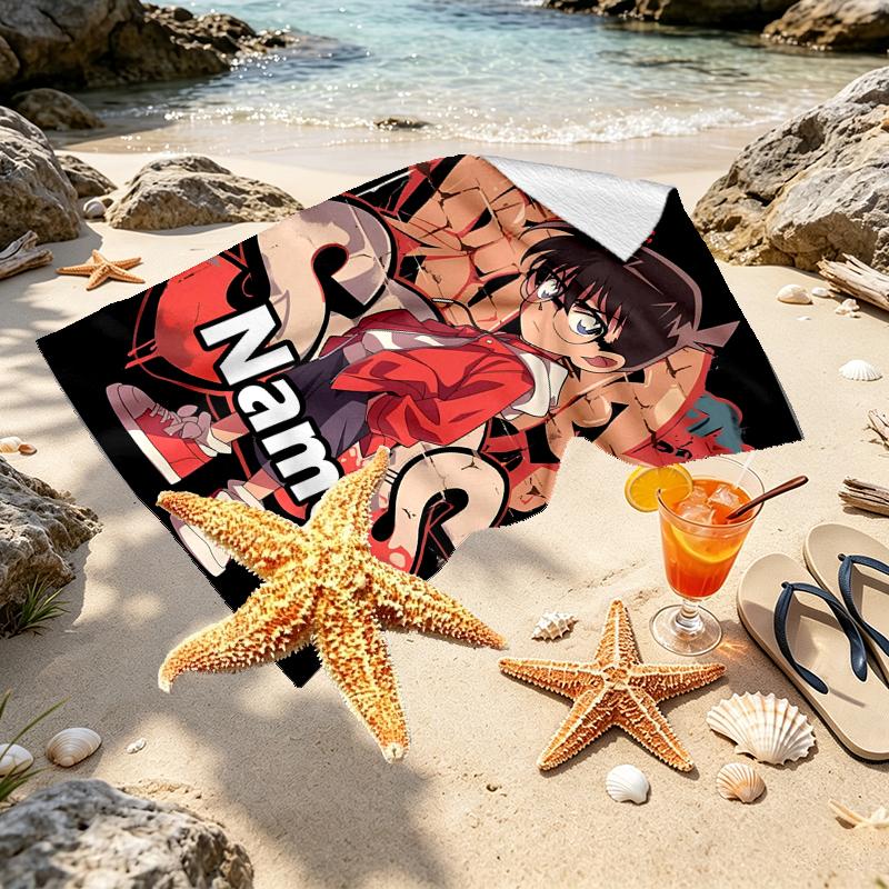 Custom Name Personalized Anime Print Beach Towel, for Trip Camping Beach Party Home Decor, Birthday Gift for Family & Friends
