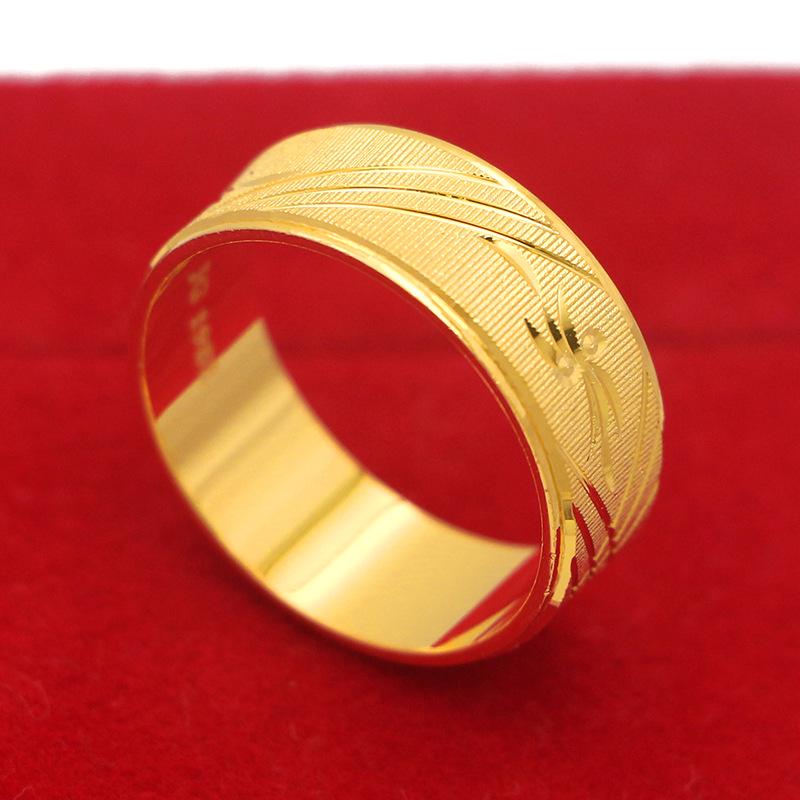 Elegant 24K Gold Electroplated Couple Rings with Matte Carved Pattern for Men and Women