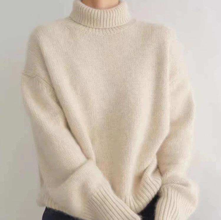 Women's Heavyweight Wool Turtleneck Sweater - Autumn/Winter Slimming Loose Knit Pullover