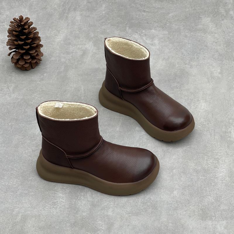 

Johnature Хлопковая обувь из натуральной кожи на толстой подошве, зимние сапоги с плюшевой подкладкой, теплые женские ботинки 40-Plush кофейный