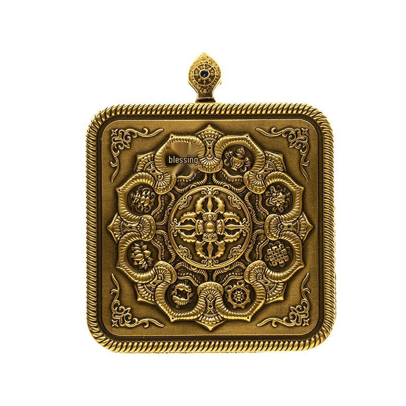 Authentic Eight Auspicious Symbols Brass Ga u Box Thangka Pendant Car Ornament from Nepal