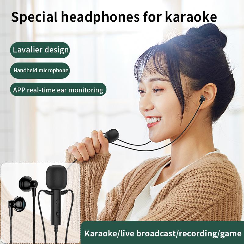 For Live Broadcast Karaoke with Clip Lapel Mic Earphones Portable 3.5mm In-ear Headset Surround Sound Earphones for Online Gamer