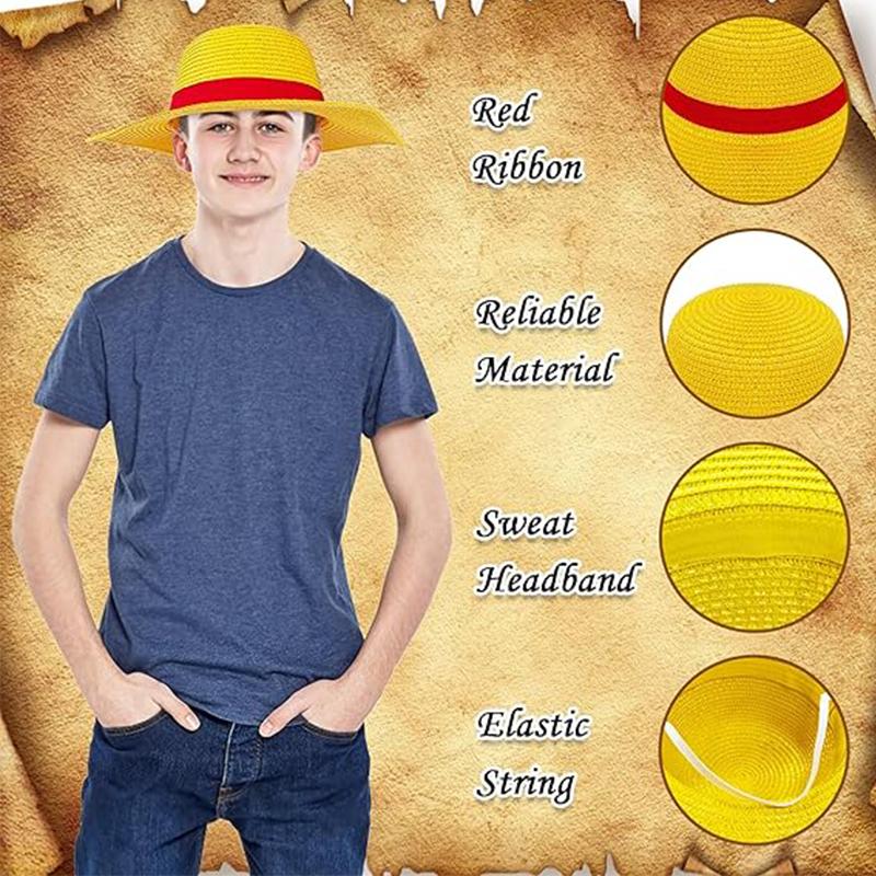 Anime One Piece Luffy Straw Hat Monkey D Luffy Adult Cosplay Weave Yellow Straw Hat Beach Hats Halloween Party Costume Prop