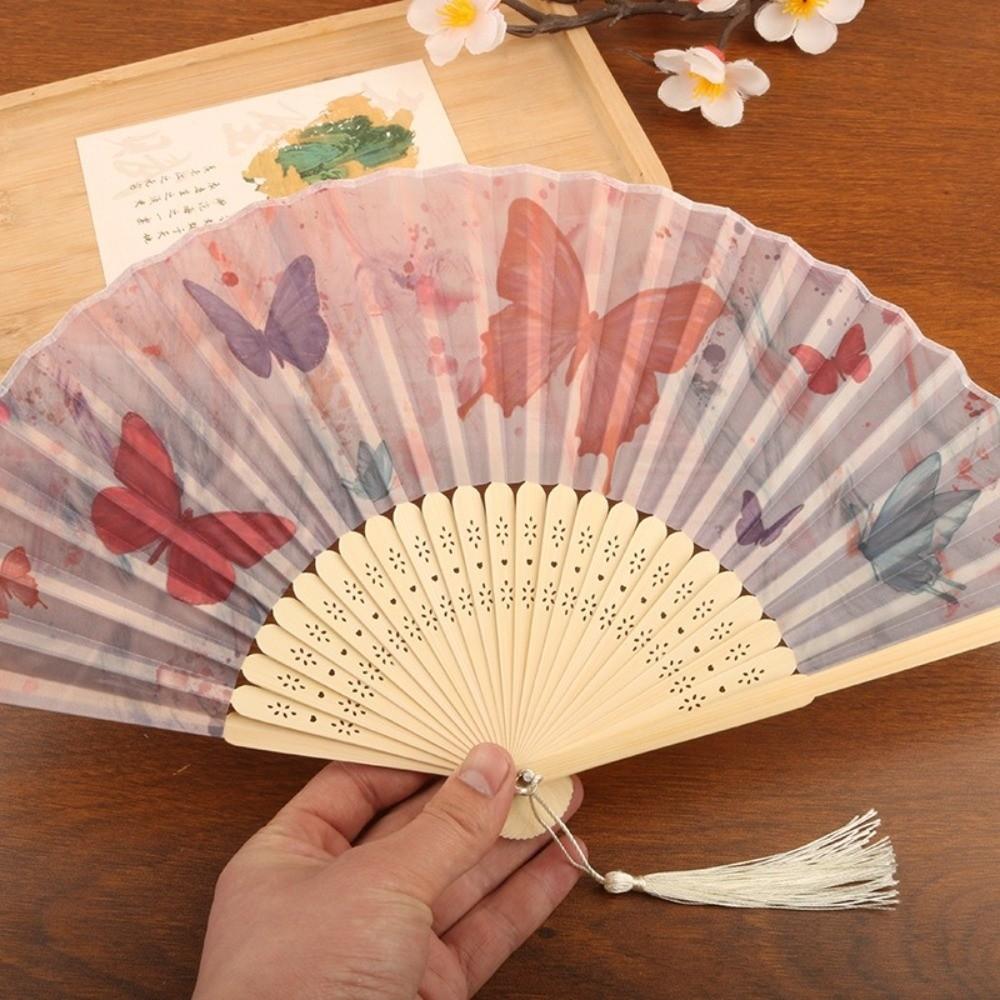 2PCS/SET Vintage Handheld Fan Traditional Bamboo Fan Creative Ancient Folding Fan  Photography Prop