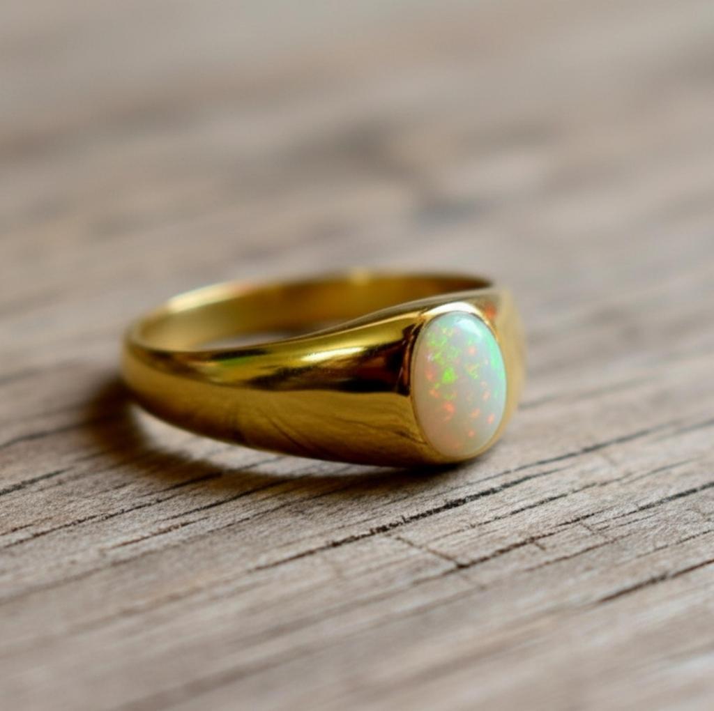 Opal Signet Ring, 925 Solid Sterling Silver, Pure Copper Ring, Yellow Gold Ring, Promise Ring