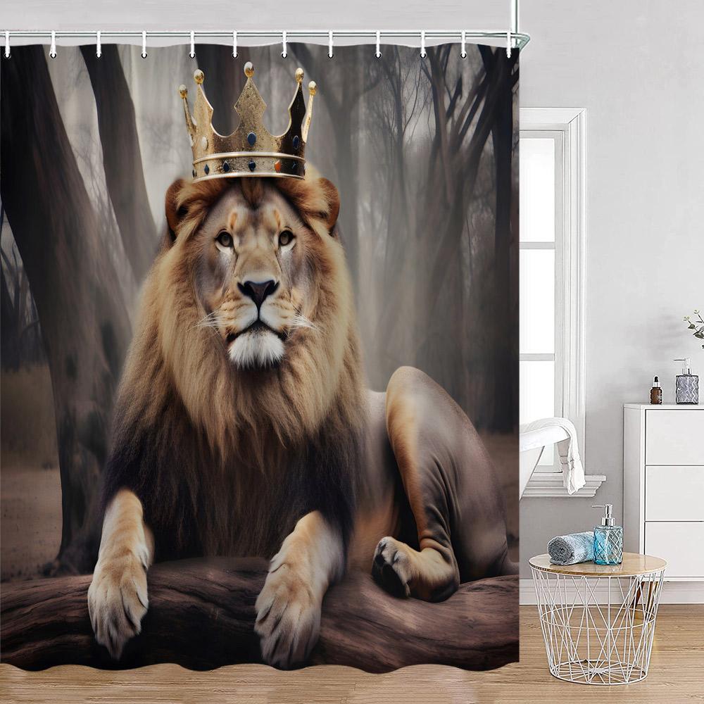 Wild Animals Shower Curtains Lion Tiger Giraffe Roses Bathroom Decorations Modern Fashion Polyester Bath Curtain with Hooks