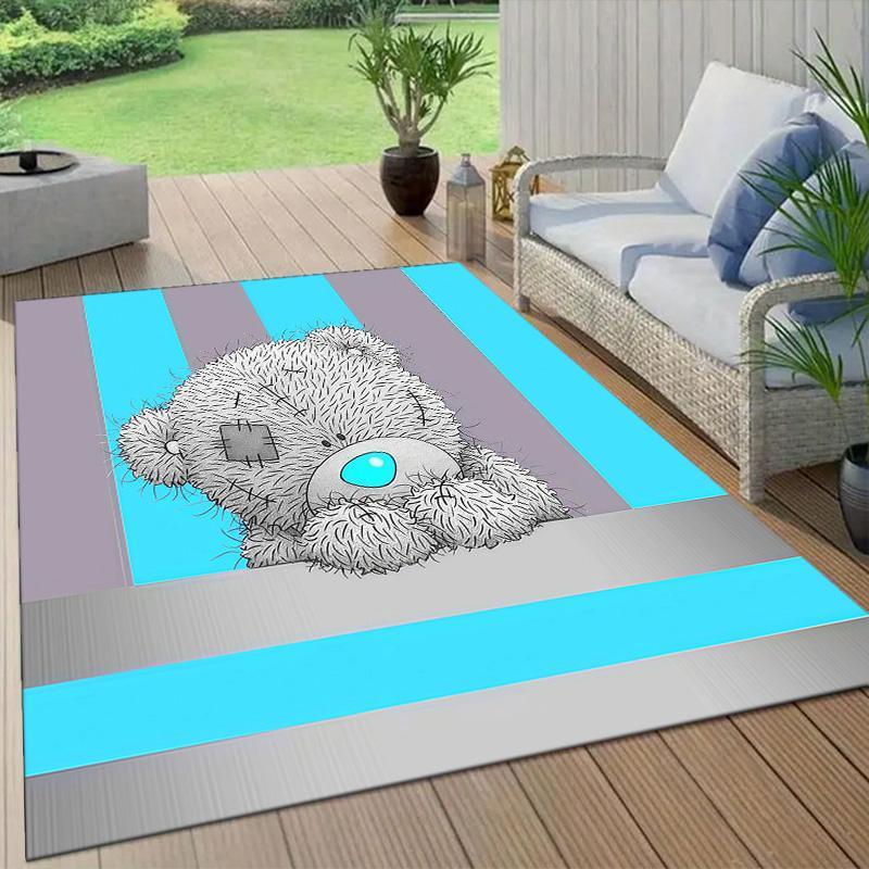 Tatty Teddy Flannel Pattern Square Carpet,Area Rug,Carpet Rug for Living Room Bedroom Sofa Playroom Decor,Non-slip Floor Mat