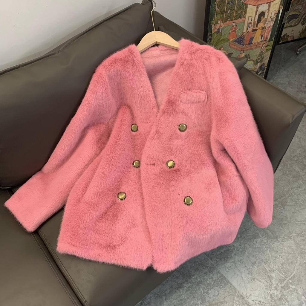 New Korean Style Women's Double-breasted Mid-length Imitation Mink European Mink Fur Women's Winter Eco-friendly Fur