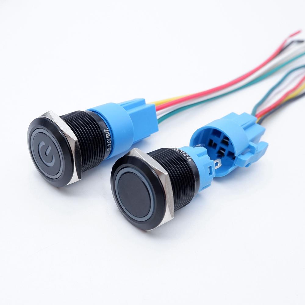 16/19/22mm Black Push Button Switch Waterproof Illuminated Metal Momentary Latching Fixed On Off Power Switch Backlit LED 3V 12V