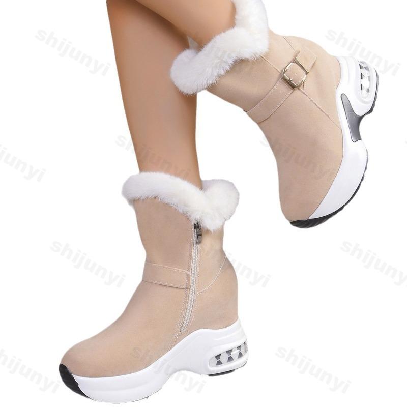 Women Platform Boots Winter Plush Warm Mid Calf Boots Height Increase Snow Boot Fashion Wedges Boot 2026Winter Boots Botas Mujer