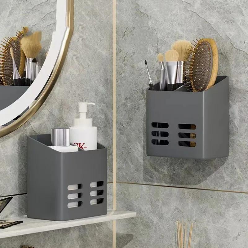 Bathroom Shelf Makeup Storage Organizer No Drill Toiletries Shelves Wall Mount Comb Skin Care Product Rack Bathroom Accessories
