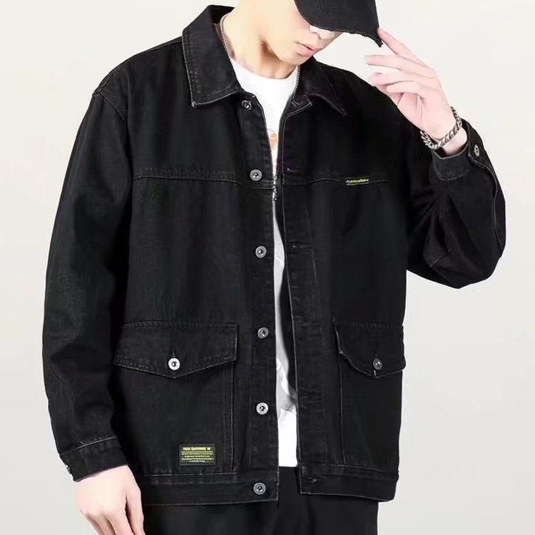 Spring Autumn Fashion Men's Casual Trendy Multi Pocket Solid Color Denim Jacket Coat Loose Jean Jacket Male Tops