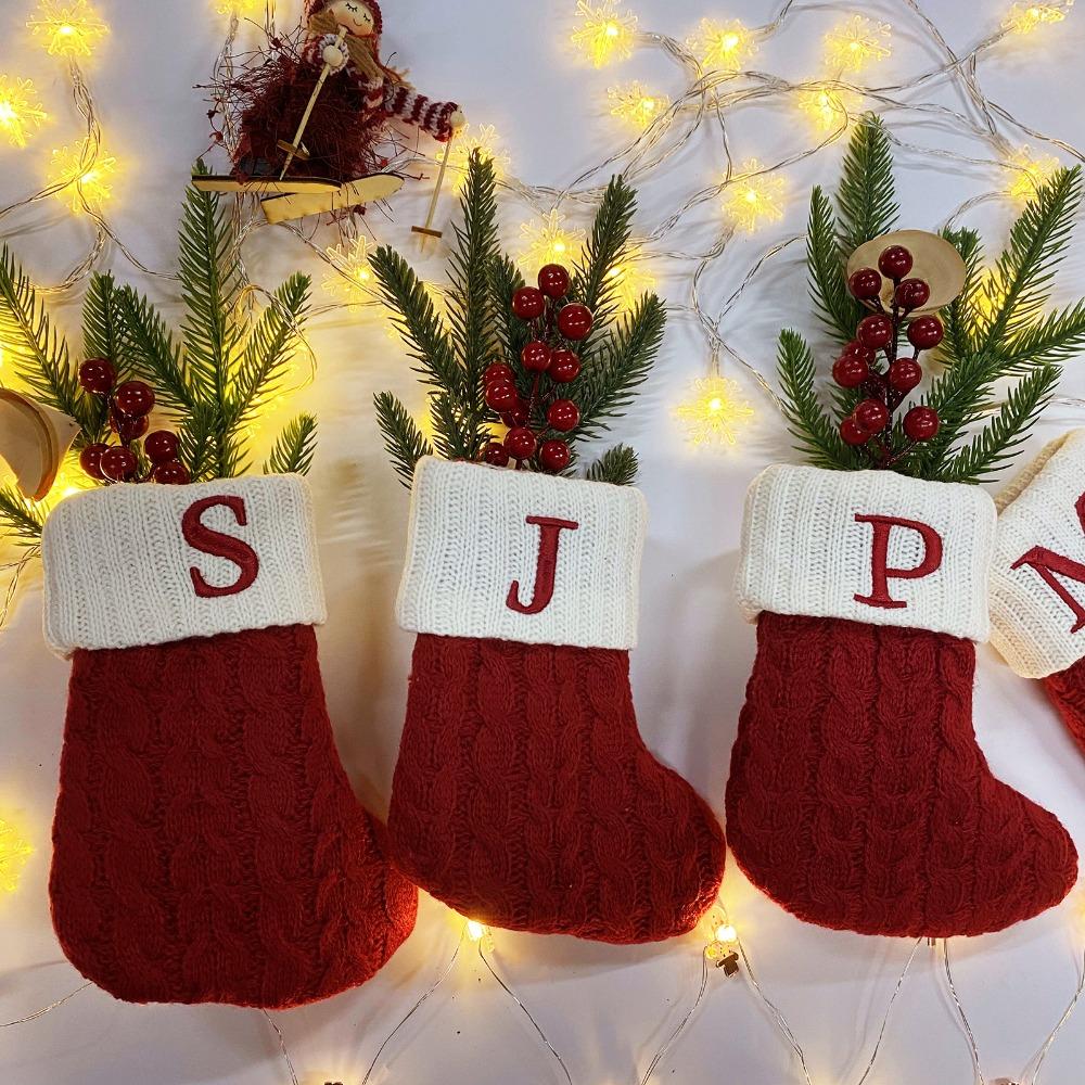 With Red Letter Knitting Stockings Yarn Hanging Ornament Christmas Socks  Xmas